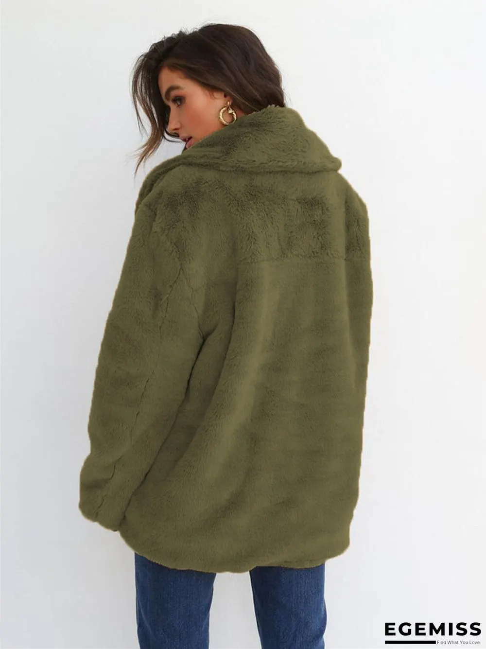Fashion Solid Color Sexy Plush Lapel Coat | EGEMISS