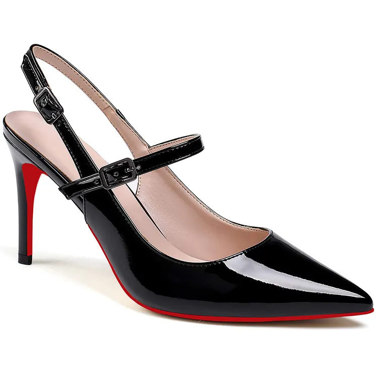 90mm/3.54 Inch Women's Pointed Toe Slingback Heels Red Bottoms Pumps Comfortable Dress Shoes Patent Leather Sandals VOCOSI VOCOSI