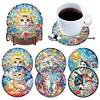 (US Local)6 Pcs Diamond Art Coasters Set DIY Diamond Painting Coasters Kits (Cat)