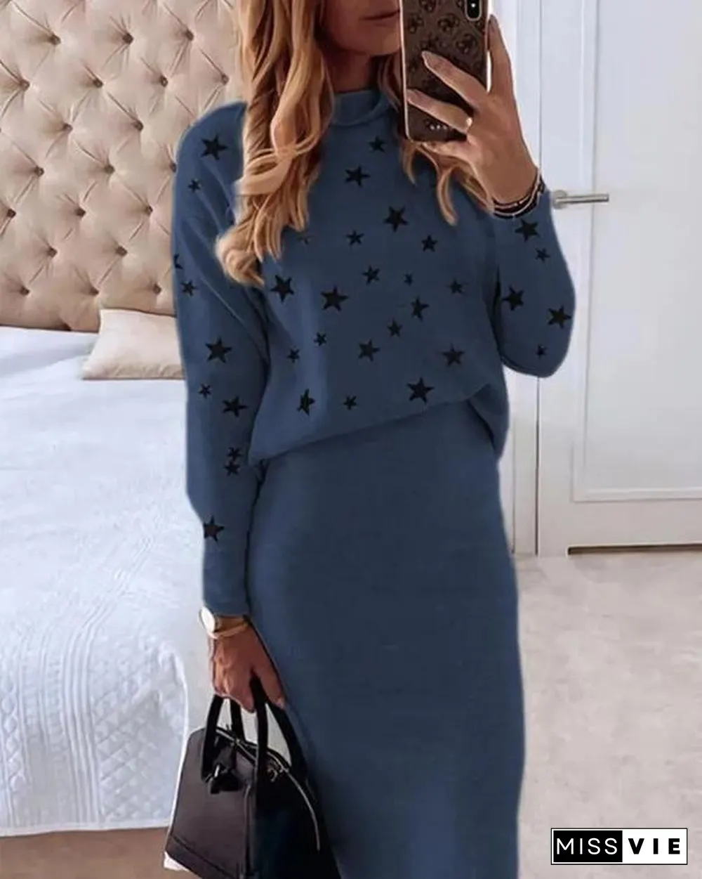 Little Star Sweater Knitting Skirt Set