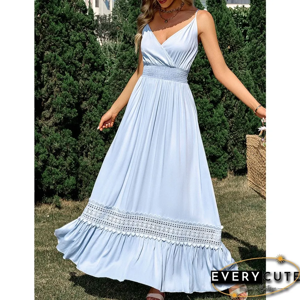Light Blue Maxi Dress Slim Fit V Neck Maxi Dress