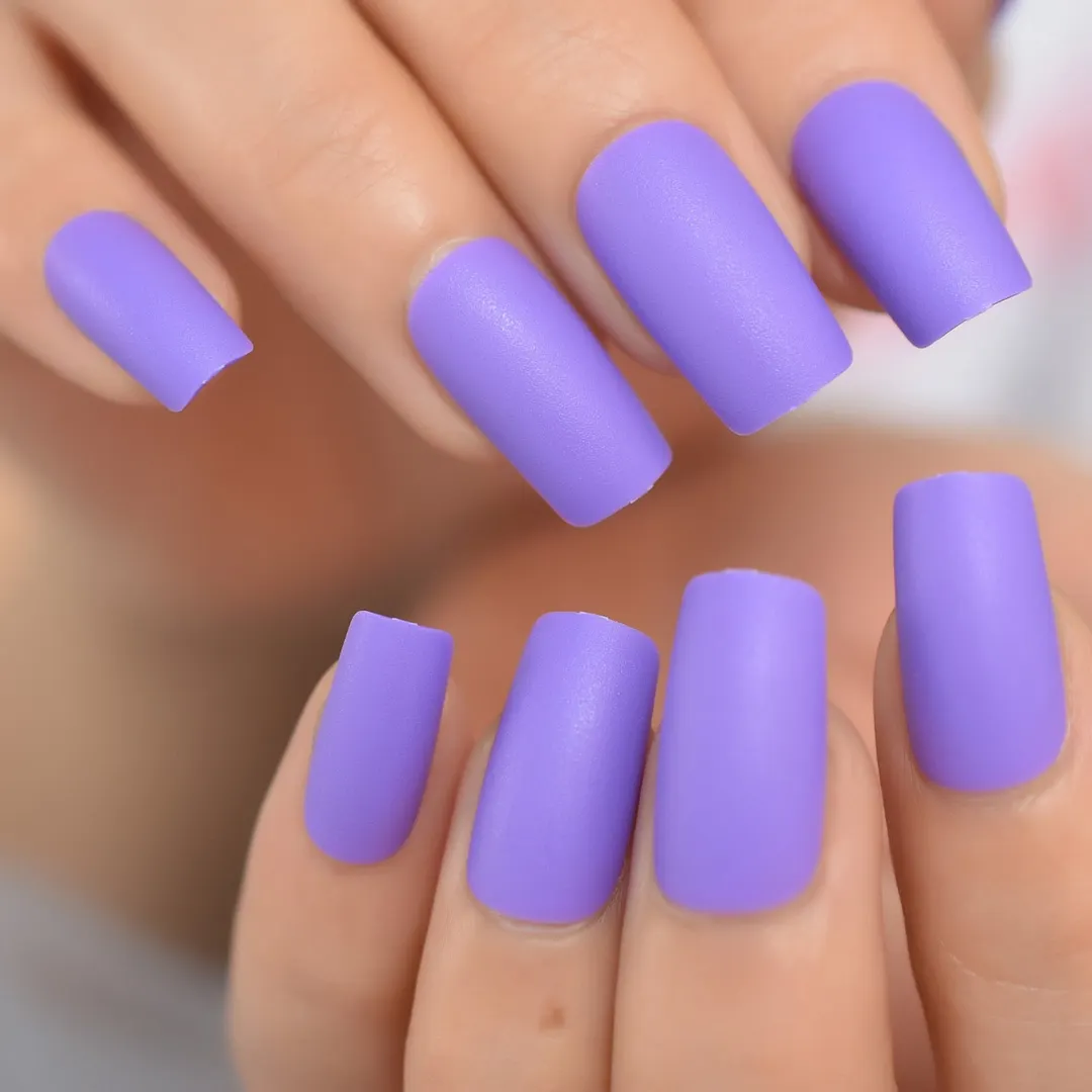 Medium Long Matte Fake Nails White Matt Solid Color Nail Tips Square Acrylic Fignernails 24-Nail Inspo