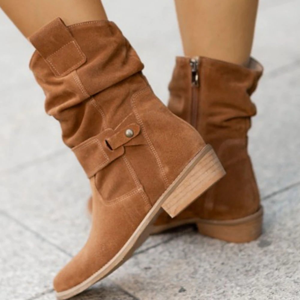 Breakj On Sale Top Quality Female Cowgirls Zipper Ridding Boots For Women Chunky Heels Fashion Vintage Casual Walking Shoes