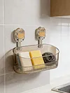 No-Drill Bathroom Suction Storage Box Reusable Multi Functional Suction Cup Shelf Detachable Transparent Storage Hanging Basket for Shampoo Conditioner Soap