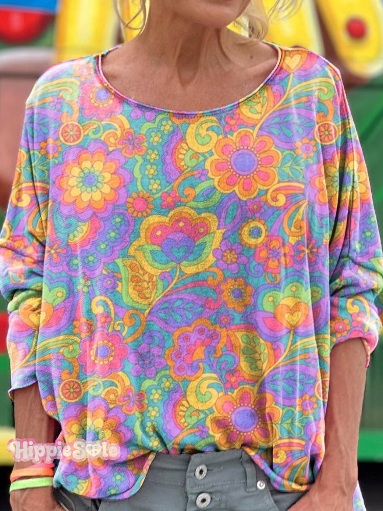 Women&rsquo;s Flower Power Rainbow Print T-Shirt Multicolor / S