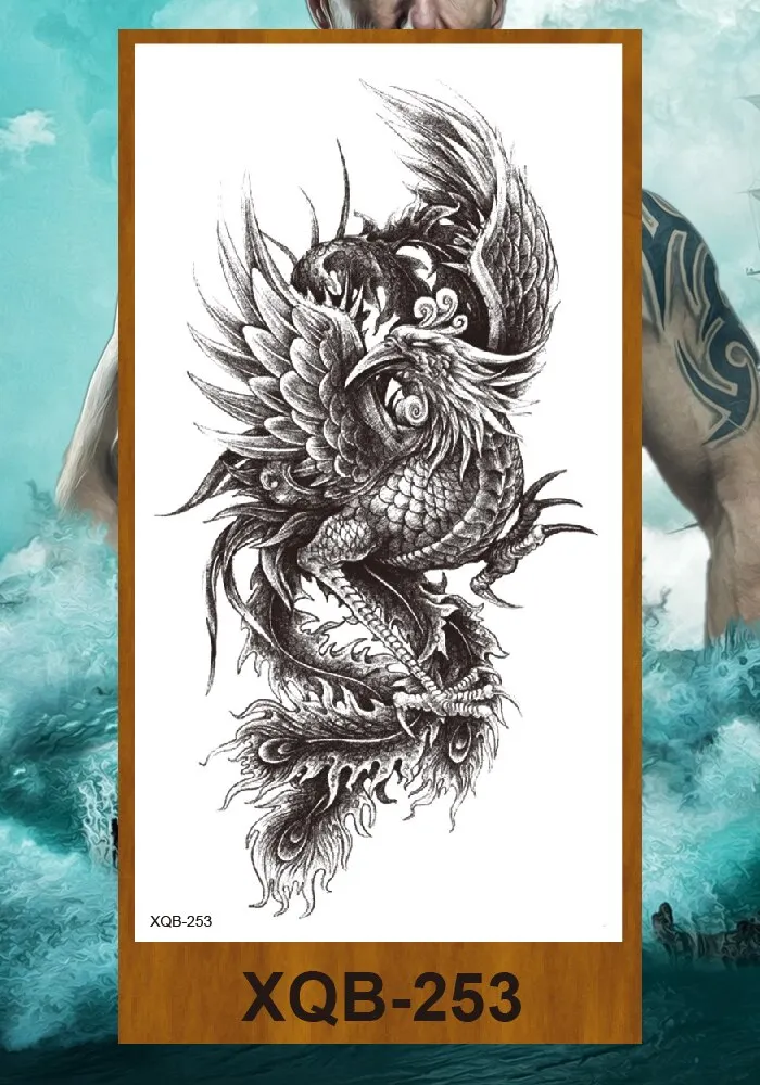 Temporary Flower Arm Tattoos Stickers Samurai Sword Dragon Snake Totem Men Women Girls Chest Fake Tatoo Drop Shipping DIY
