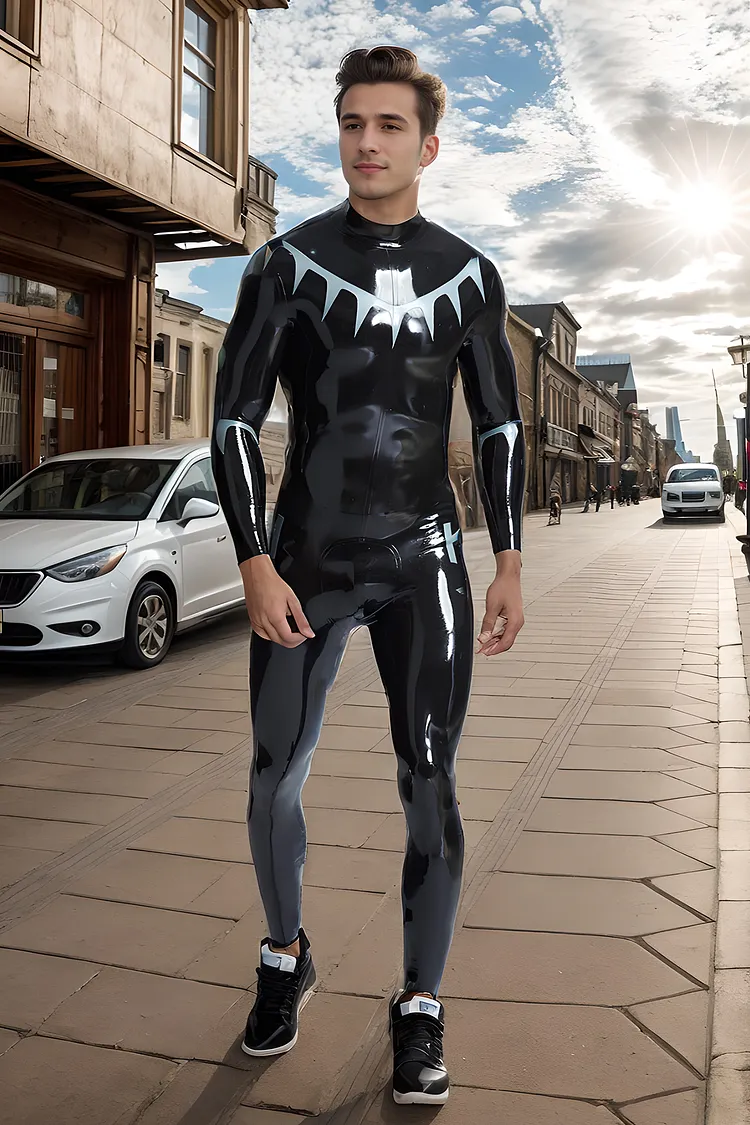 Men Latex Catsuits Shark Tooth Black Snug fit Virile