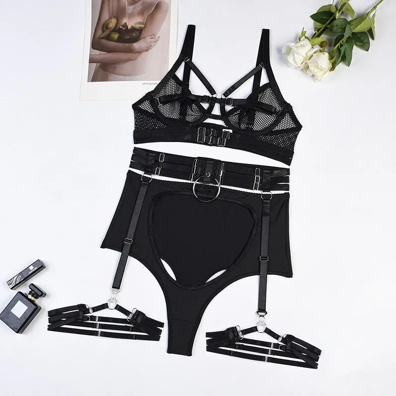 Billionm Erotic Lingerie Transparent Half Cup Bra Sexy Couple Underwear 4-Piece Luxury Lace Intimate Cut Out Sensual Exotic Sets