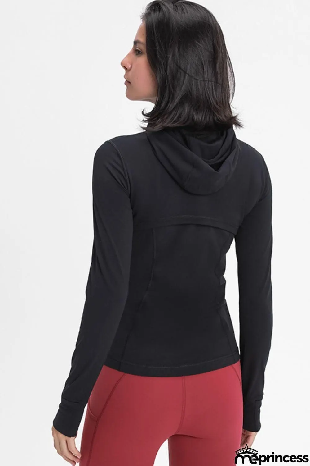 Zip Up Drawstring Detail Hooded Sports Jacket