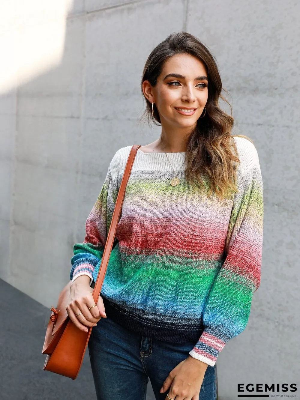 Color-Block Casual Ombre/tie-Dye Shift Sweater | EGEMISS