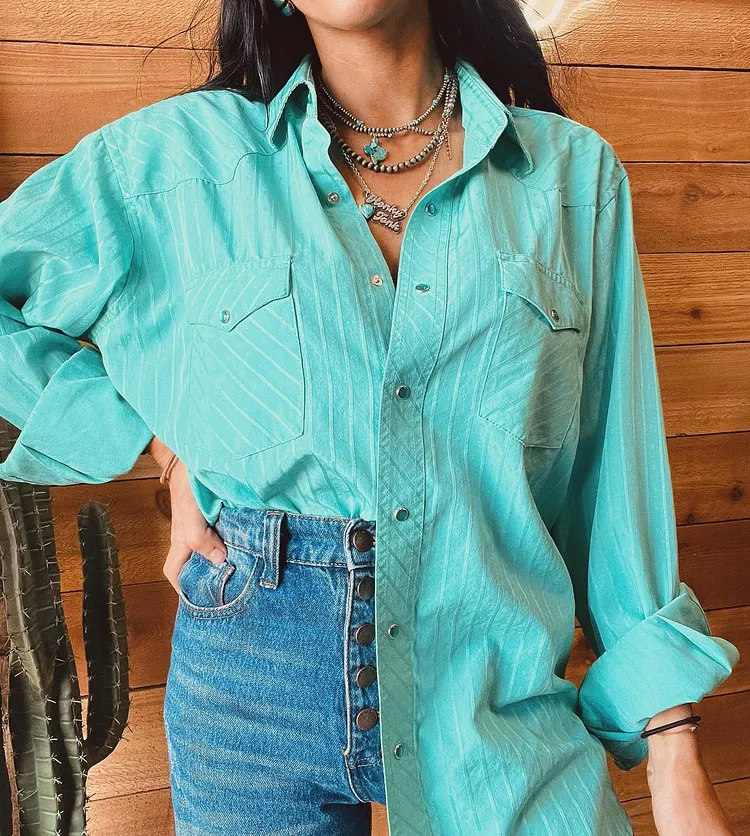 Green Casual Stripe Button-Up Shirt