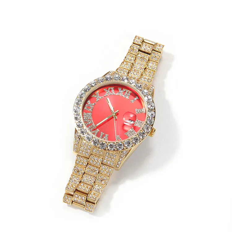 Iced Out Roman Numerals Watches With Dial Hip Hop For Men