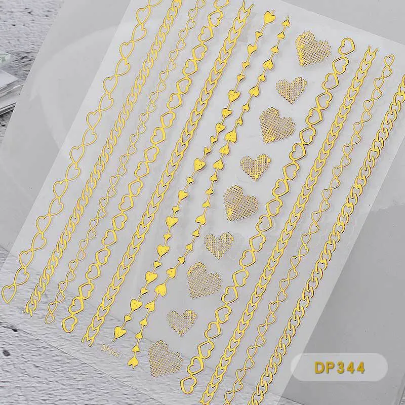 Nail Stickers Embossed 3D Elegant Golden Chain Zipper Designs Water Nail Decals Decoration Tips For Beauty Salons-Nail Inspo