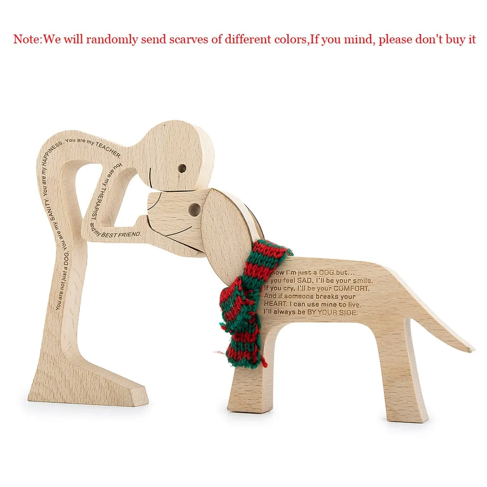Puppy Family Wood Dog Carving Ornament Christmas Decoration Home Decor Figurine Desktop Table Sculptures For Dog Pet Lover Gifts