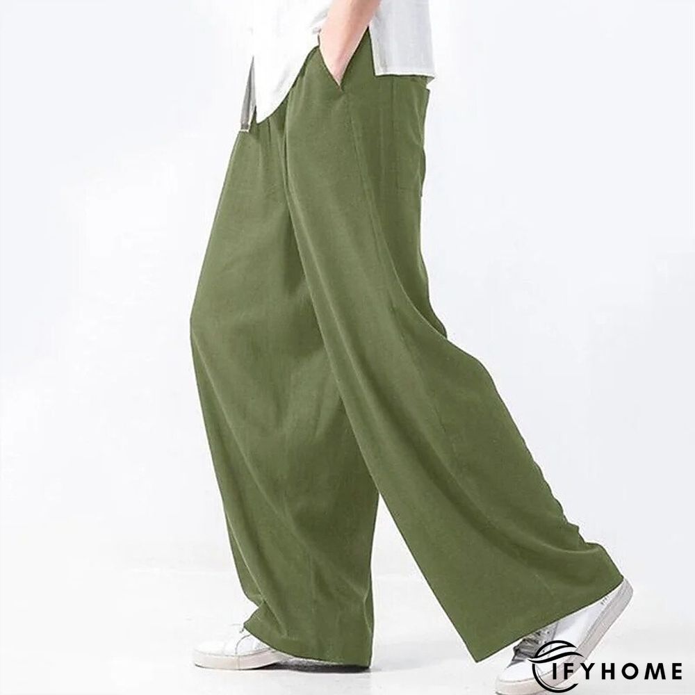 Men's Linen Pants Trousers Summer Pants Beach Pants Drawstring Elastic Waist Plain Breathable Soft Casual Daily Holiday Linen / Cotton Blend Fashion Streetwear Black Yellow Micro-elastic | IFYHOME