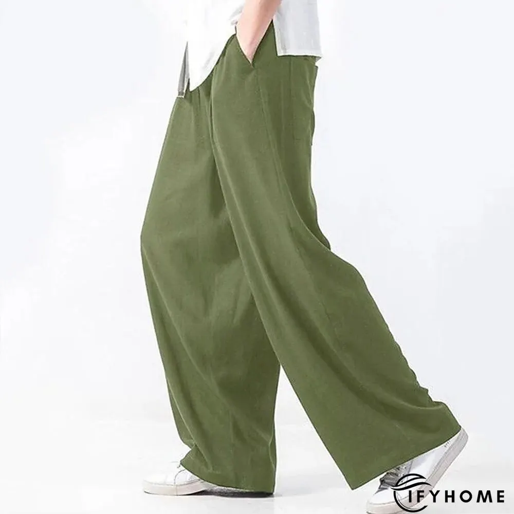 Men's Linen Pants Trousers Summer Pants Beach Pants Drawstring Elastic Waist Plain Breathable Soft Casual Daily Holiday Linen / Cotton Blend Fashion Streetwear Black Yellow Micro-elastic | IFYHOME