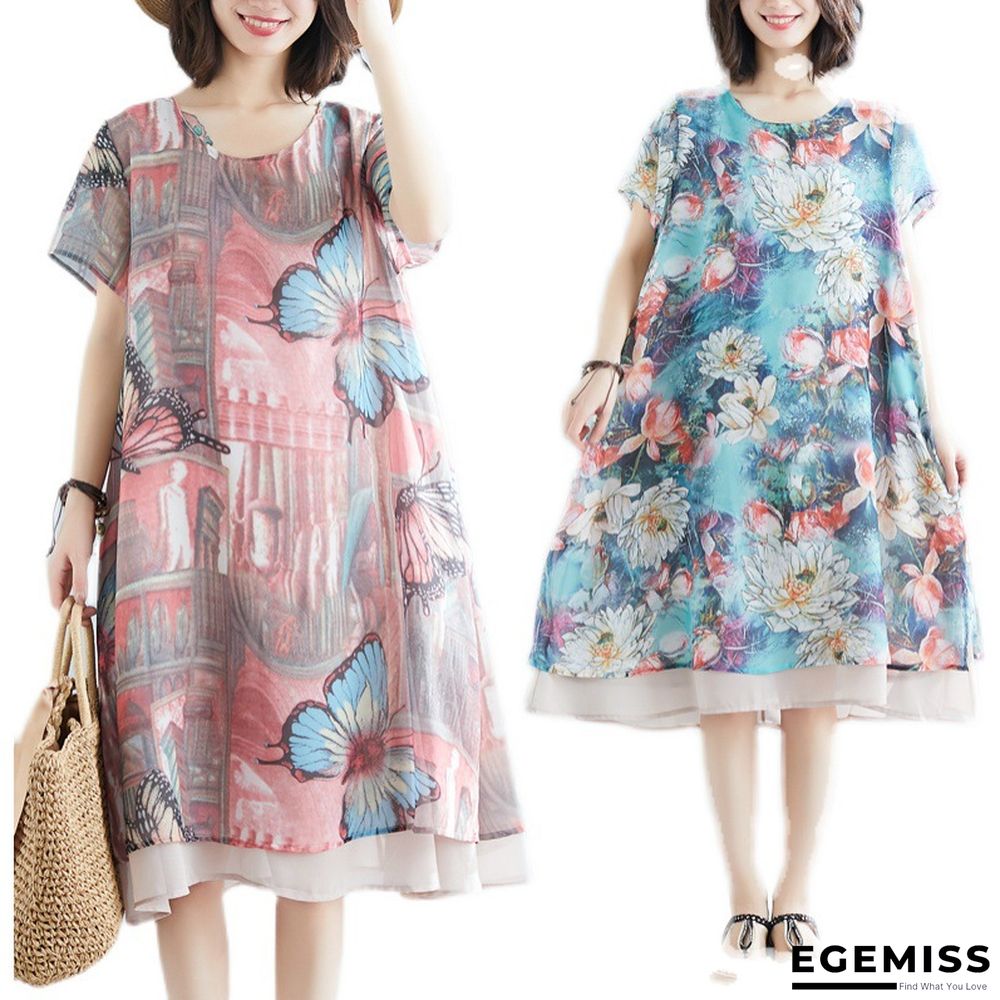 Loose Slimming Plus Extra-large Size Chiffon Short Sleeve Dress for Middle-aged Women | EGEMISS