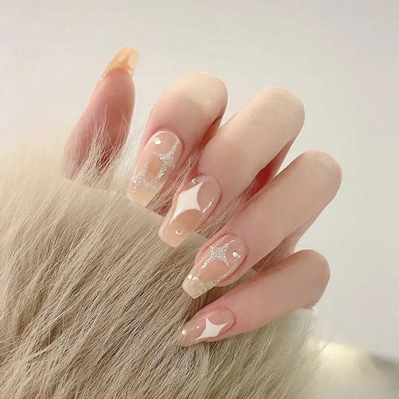 24pcs Butterfly Nail Patch Glue Type Removable Long Paragraph Fashion Manicure Wearable False Nails Patch With Glue Fake Nails-Nail Inspo