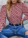 Cherry Print Round-Neck Loose Long Sleeve Hollow Casual Blouses&Shirts Tops
