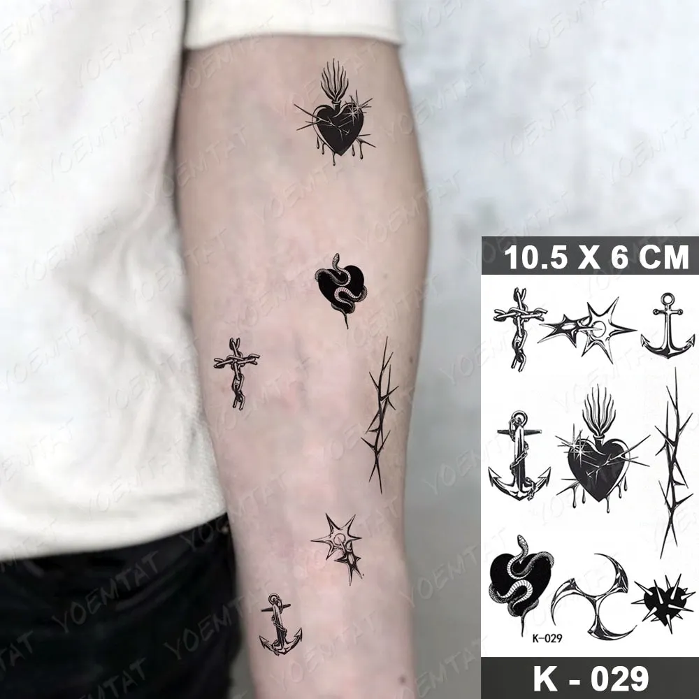 Waterproof Temporary Tattoo Sticker Black Point Line Sunflower Geometric Rose Flash Tatoo Fake Tatto For Body Art Women Men