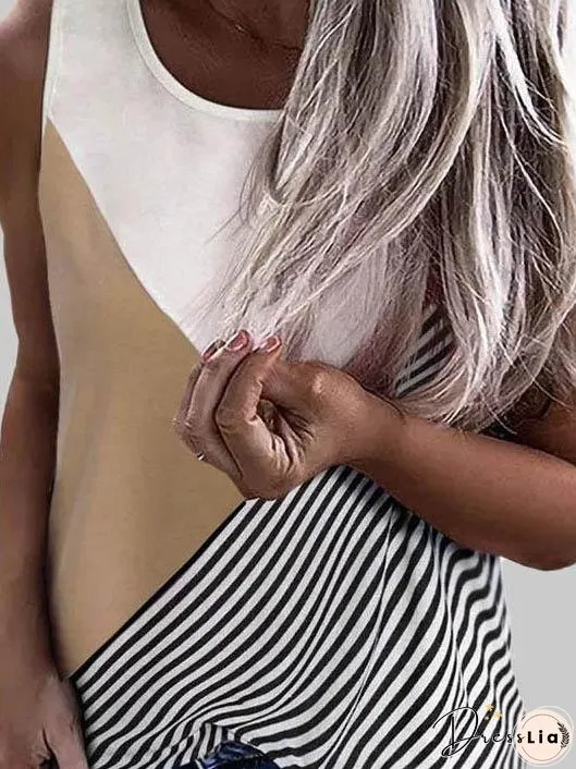 Loose Contrast Stripes Print Tank Top