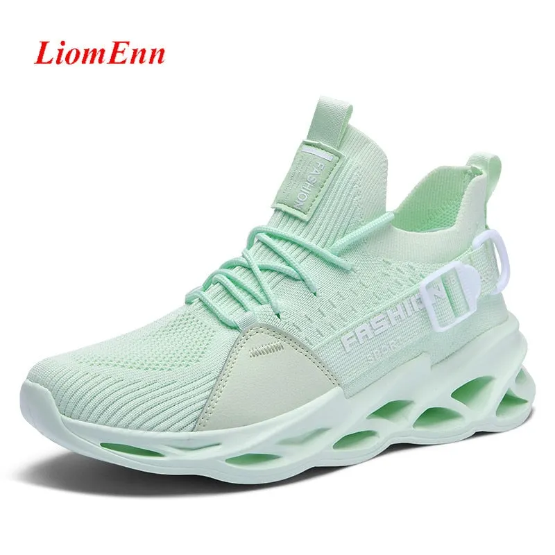 Summer Sneakers Women's Flat Tennis Shoes White Green Yellow Running Sneakers Light Breathable Mesh basket femme Big Size 36-46