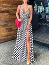 Polka Dot Split-Side Condole Belt Maxi Dresses