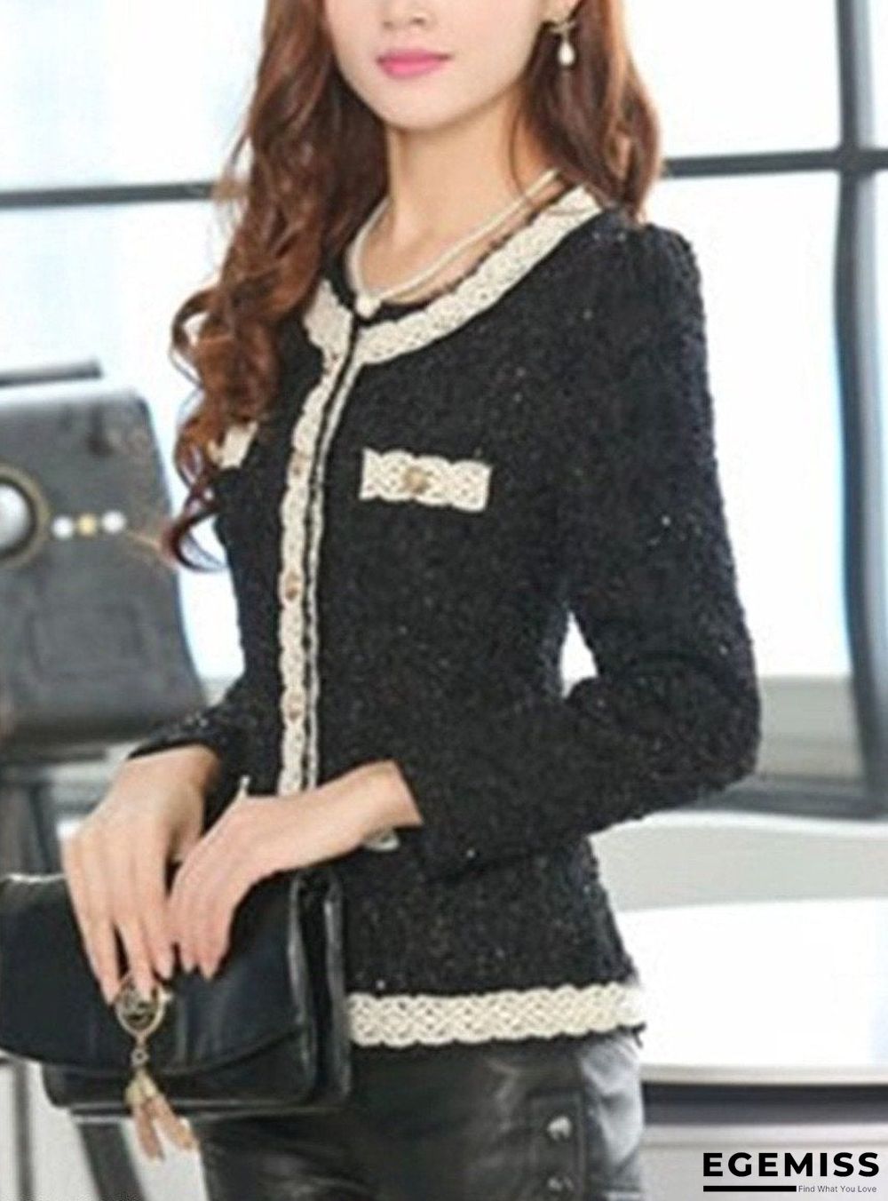 Collarless Contrast Trim Decorative Lace Single Breasted Plain Blazers | EGEMISS