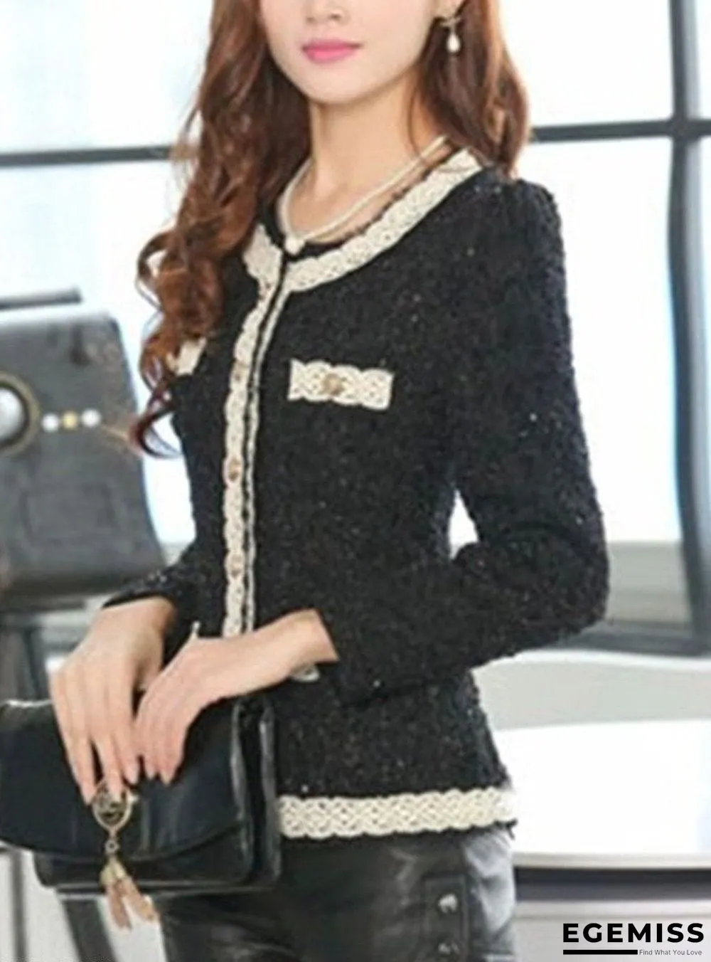 Collarless Contrast Trim Decorative Lace Single Breasted Plain Blazers | EGEMISS