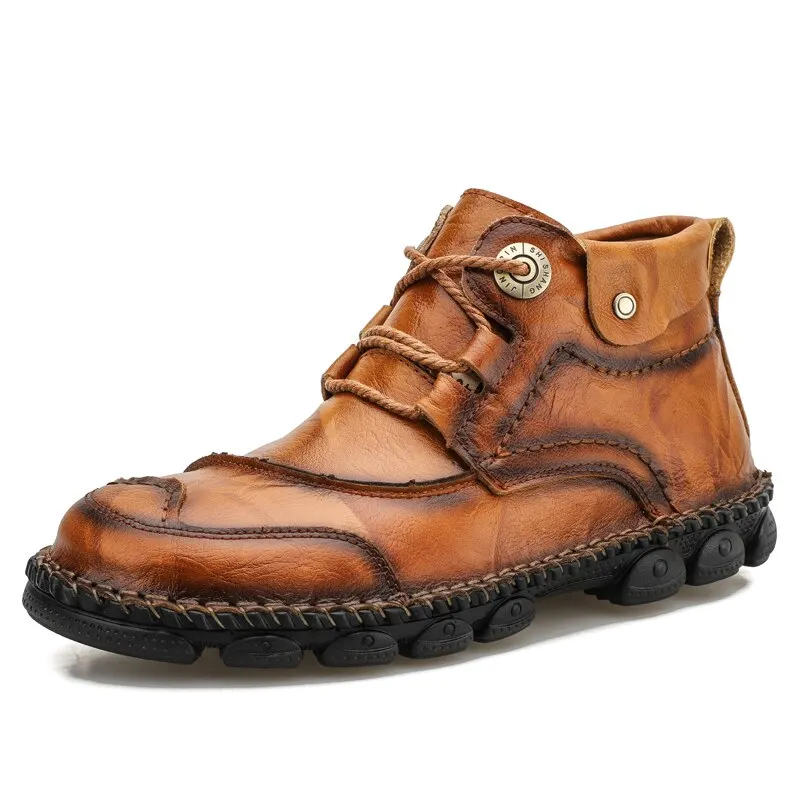 Men's Boots New High Quality Leather Male Ankle Boots 2020 Male Breathable Boots Autumn Outdoor Non-slip Man Motorcycle Boots