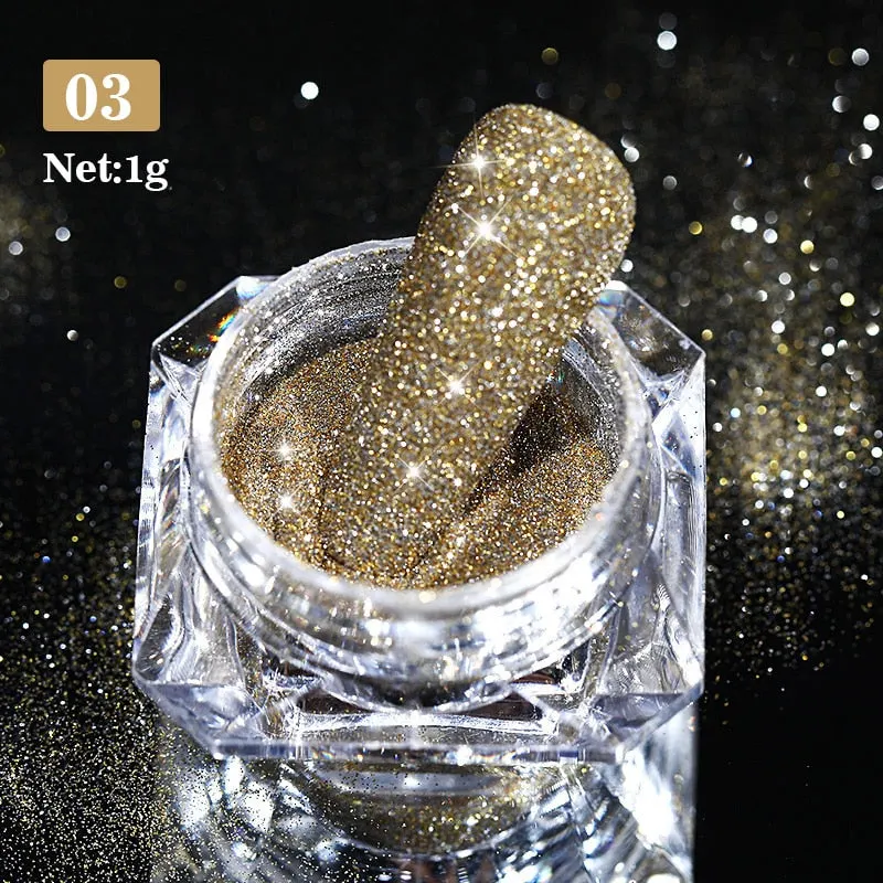 1Box Reflective Glitter Powder For Nails Iridescent Flakes Sequins Pigment Dust Manicures Decoration Chrome Pigment Polish Gel-Nail Inspo