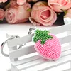 Full Bead Embroidery Keychain Pink Stawberry Printed Craft Gifts(3.5x4.5cm)