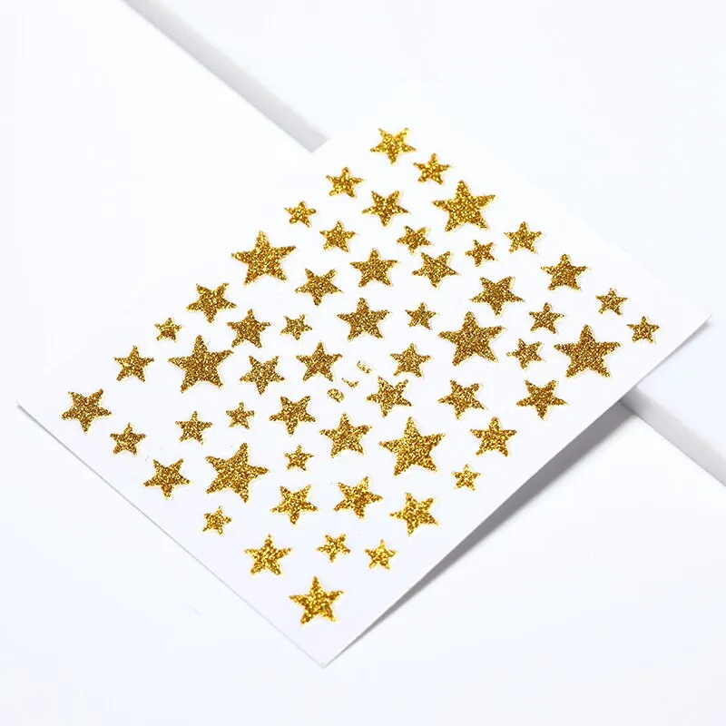 Nail Stickers 3D Nail Slider Stars Heart Decals Glitter Shiny Decoration DIY Transfer Adhesive Colorful Nail Art Tool Manicures