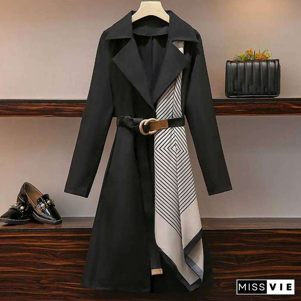 Lapel Collar Adjustable Belted Coat