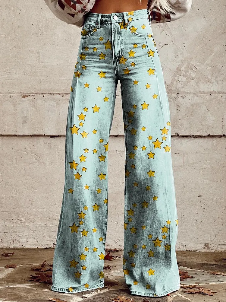 Women's Star Print Casual Wide Leg Pants