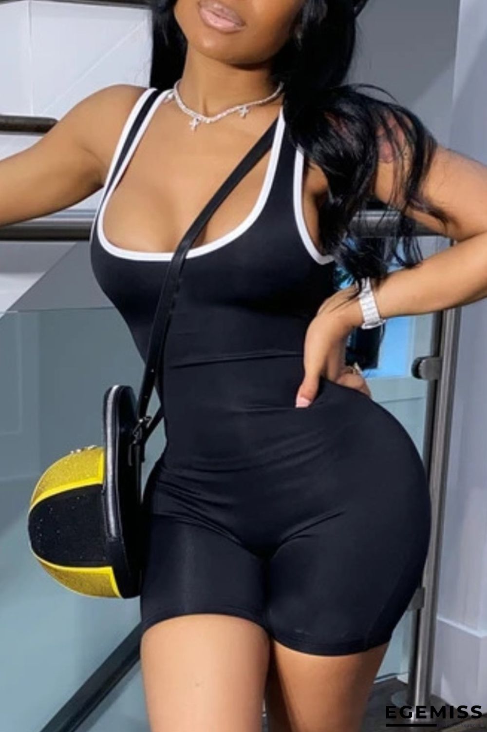 Black Fashion Casual Sportswear Solid Patchwork U Neck Plus Size Jumpsuits | EGEMISS