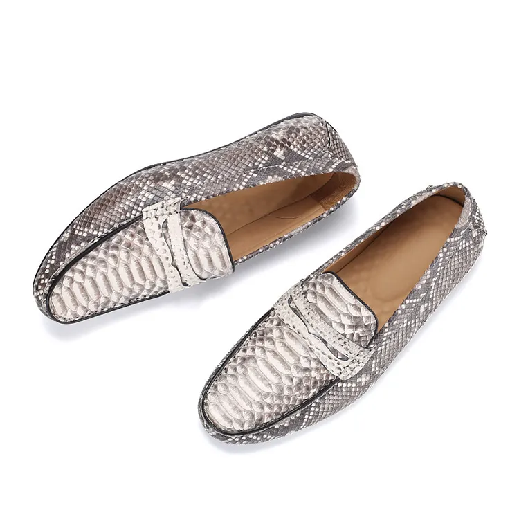 Summer casual python leather shoes for men - car driving shoes, casual shoes, soft-soled, lazy high-end one-piece slip-on moccasin shoes