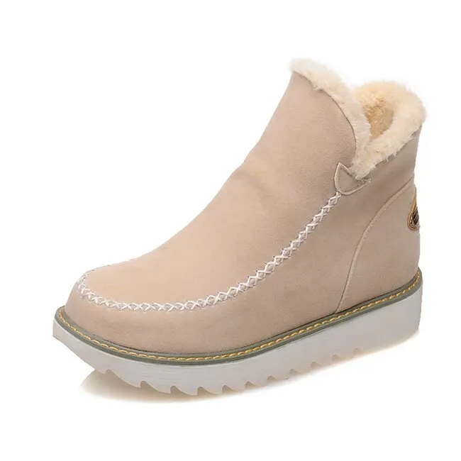 Anti-ski Winter Women's Snow Boots Round Toe Ankle Warm Plush Boots 2021 Black Beige Brown Flats Shoes Female Slip-On Boots