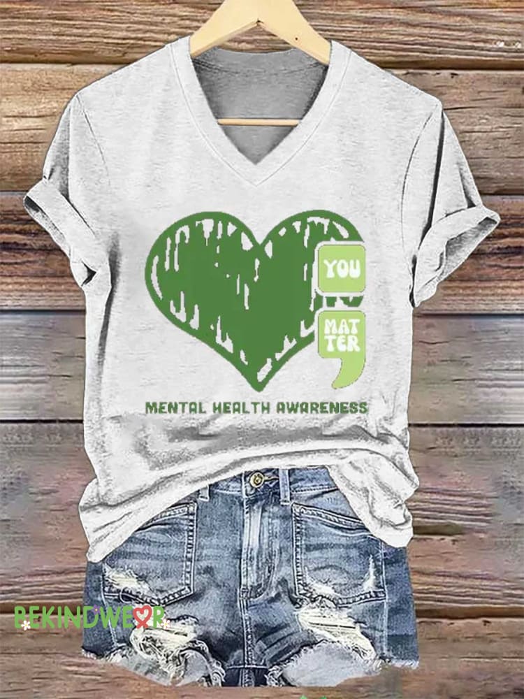 Women&rsquo;s YOU MATTER Mental Health Awareness V-neck Casual T-Shirt White / S