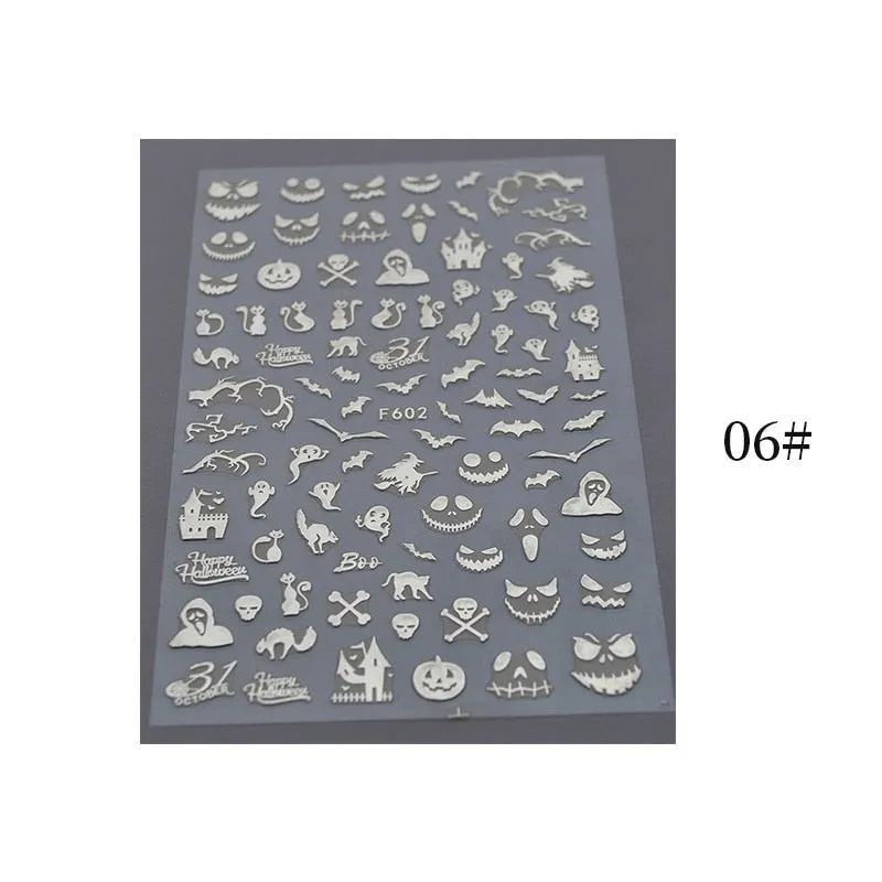 1pcs Halloween Pumpkin Skull Design 3D Nail Stickers Geometry Christmas Snowflake Winter Slider Nail Foils Manicures Decoration
