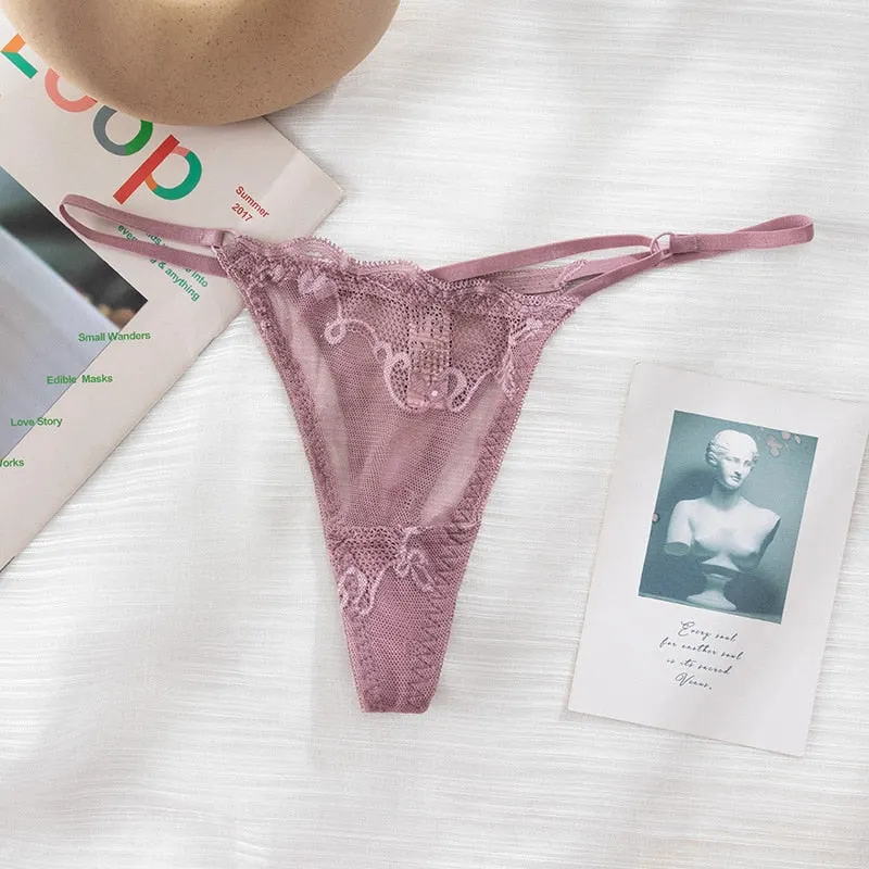 European Style Thong Sexy Lace Panties Fashion Hollow Out Comfort T-String Low Waist Seamless Underpants Female Sexy Lingerie