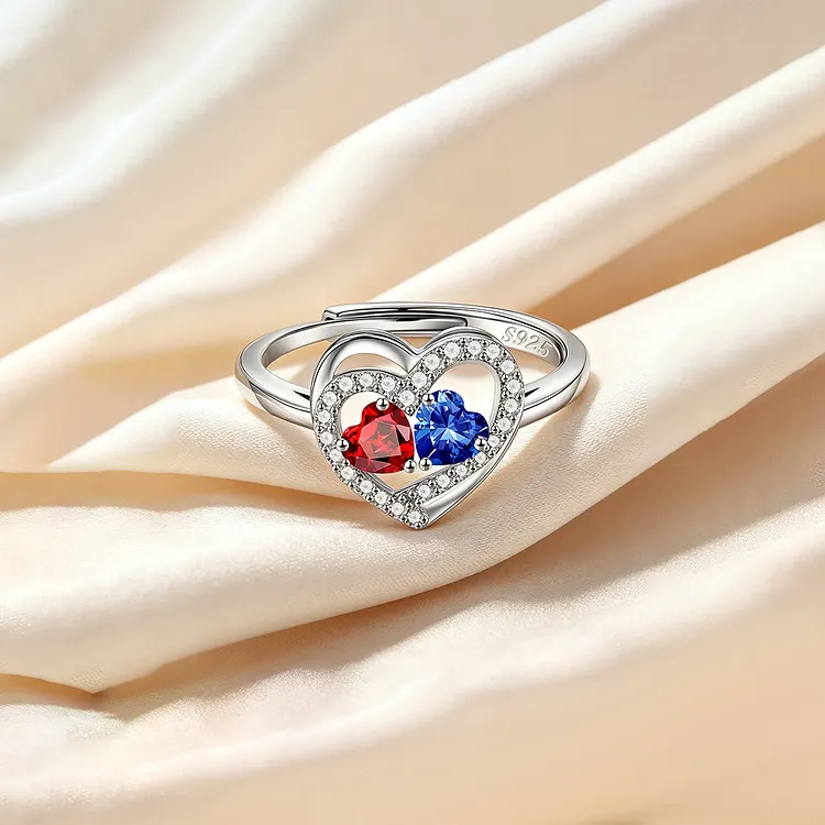 Mother & Daughter Customized Double Birthstones Heart Open Ring