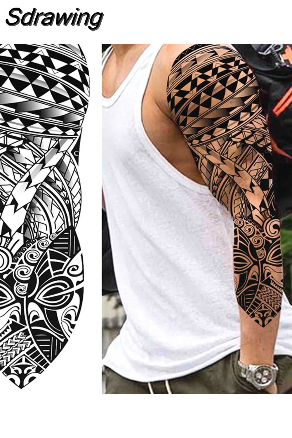 Sdrawing Arm Temporary Tattoos Sleeve For Men Women Realistic Fake Tatoos Warrior Lion Tiger Flower Tatoo Sticker Black Totem Maori 507-1