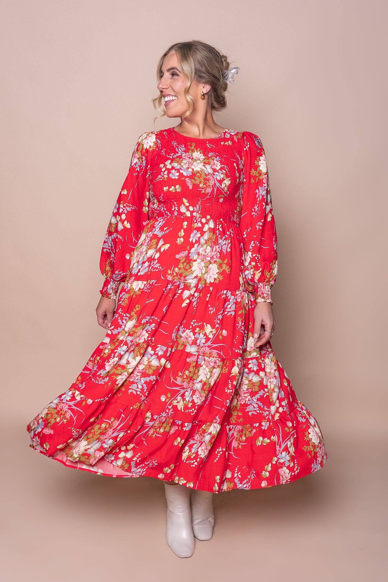 Marjorie Midi Dress in Red
