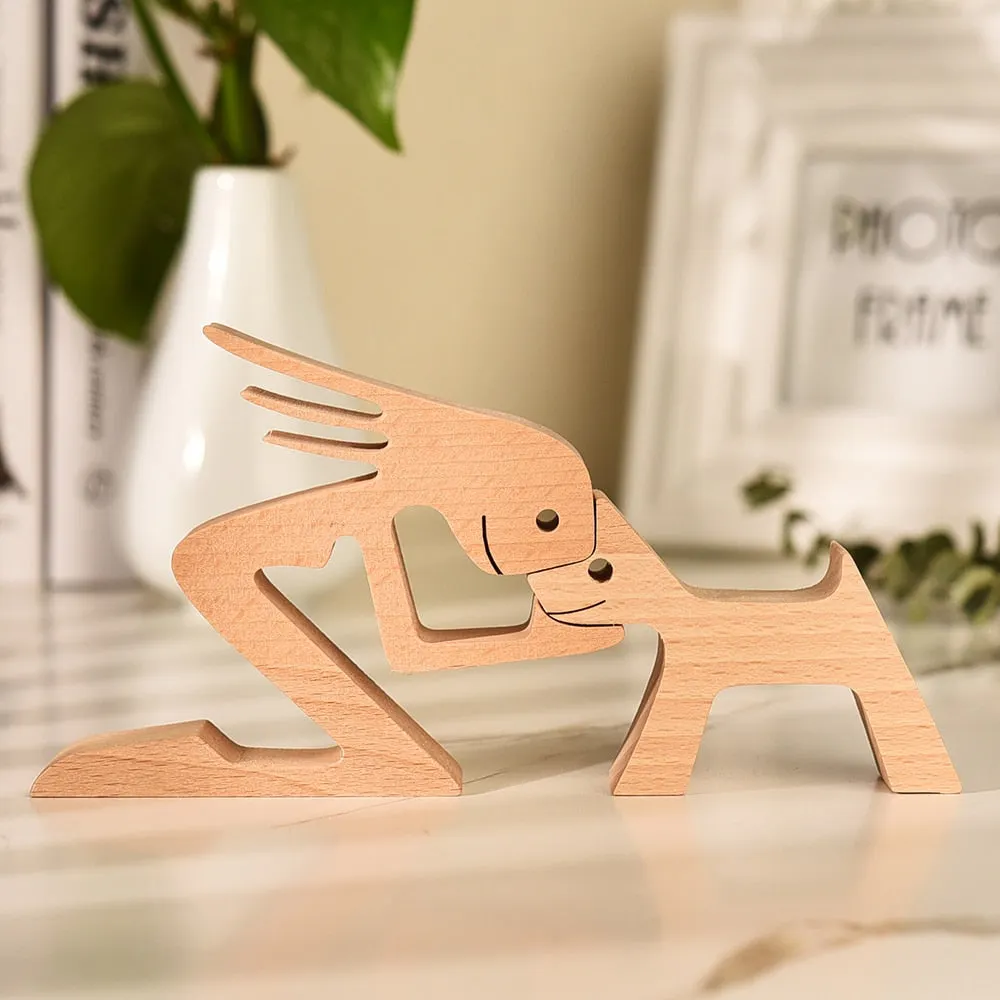 Family Puppy Wood Dog Craft Figurine Desktop Table Ornament Carving Model Creative Home Office Decoration Love Pet sculpture 515-1