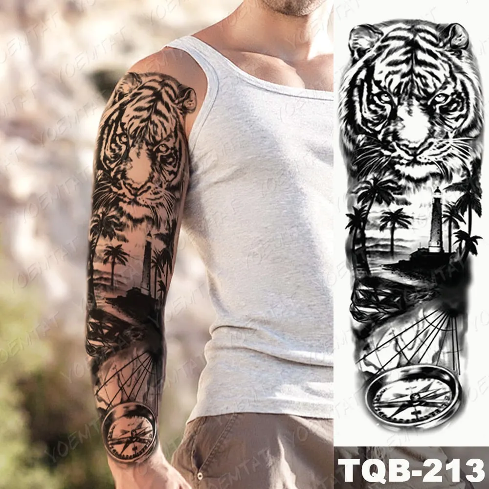 Large Arm Sleeve Tattoo Owl Angel Rose Waterproof Temporary Fake Tatoo Sticker Skull Fox Wings Men Women Full Totem Tatto Artes