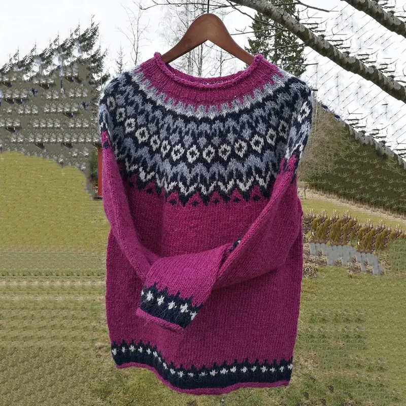 Vintage Jacquard Warmth Icelandic Knit Crew Neck Sweater（Unisex）