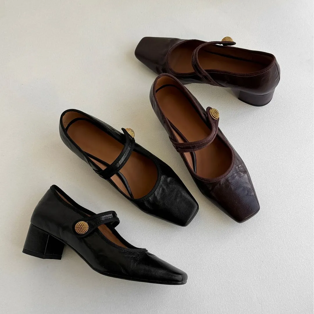 Churchf Churchf Version ~ French Mary Jane Shoes Female 2024 Autumn Retro Wind Shallow One Word With Single Shoe Thick