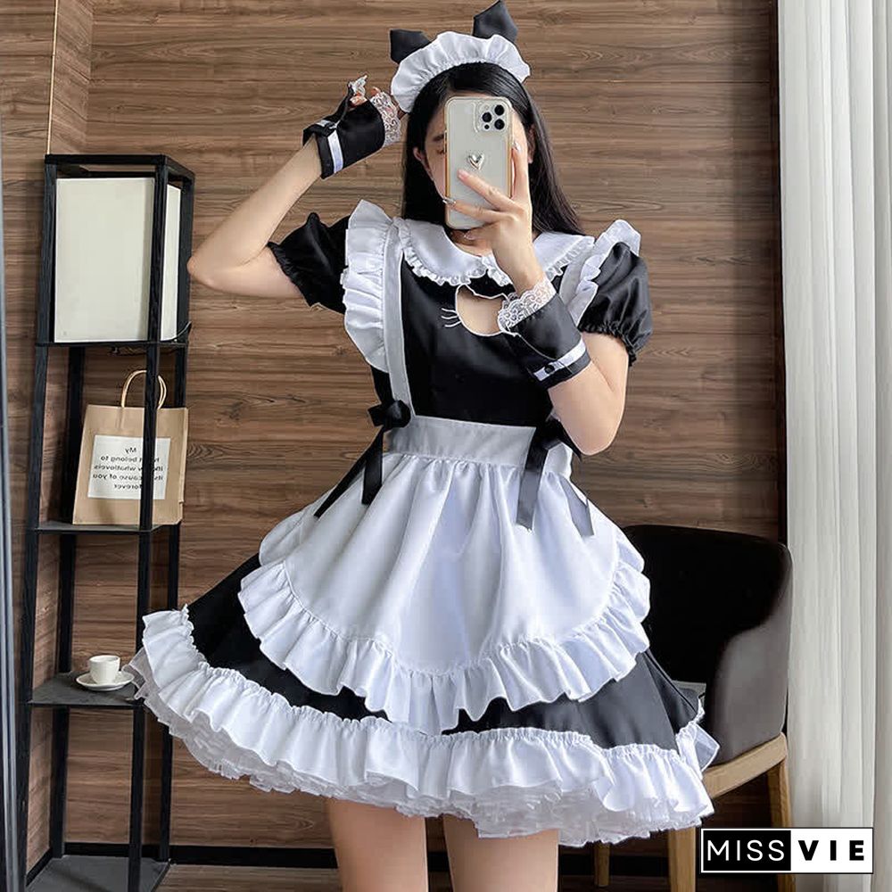 Lolita Doll Collar Kitty Hollow Out Ruffled Maid Dress