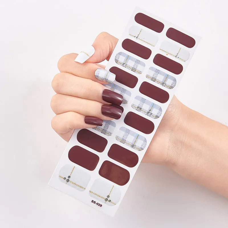 22 Tips/Sheet Solid And Shivering Patterned Nails Nail Wraps DIY Self Adhesive Nail Art Stickers 2020 Designer Nail Decals